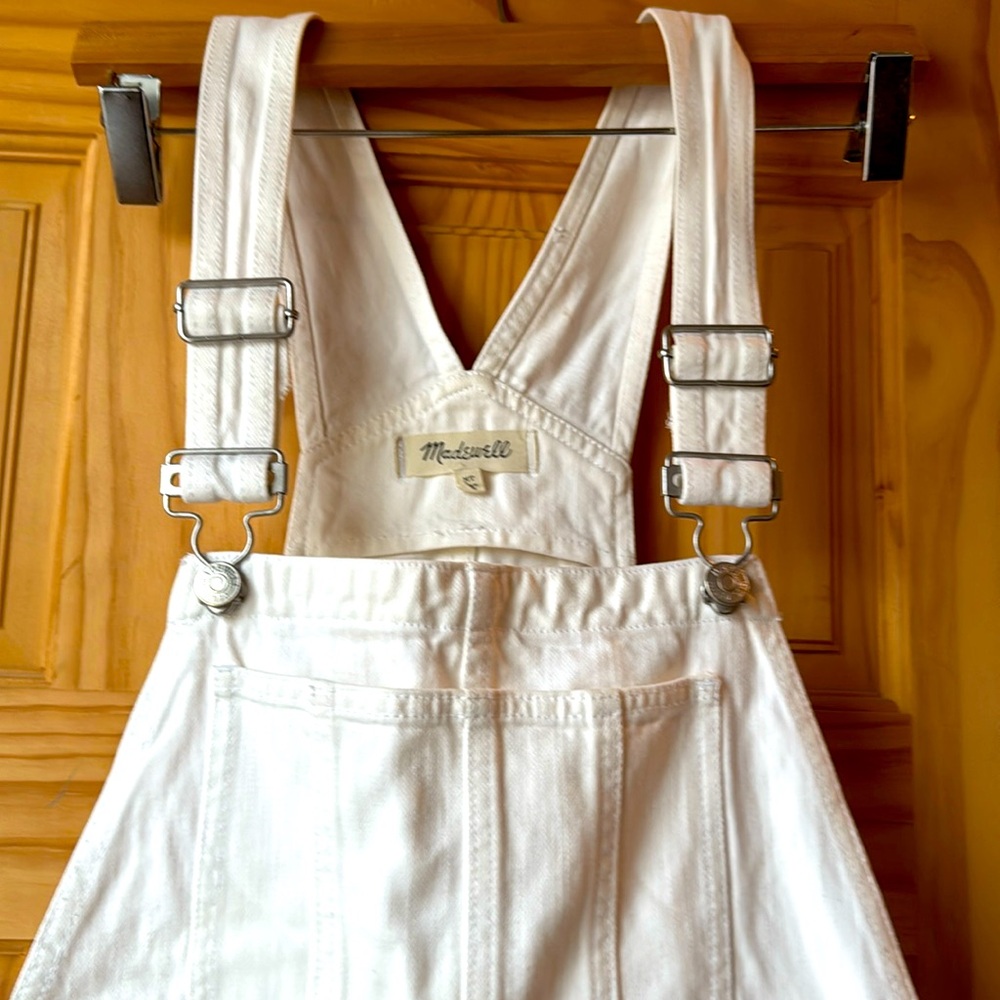 Madewell classic white jean overalls, full length size medium tall